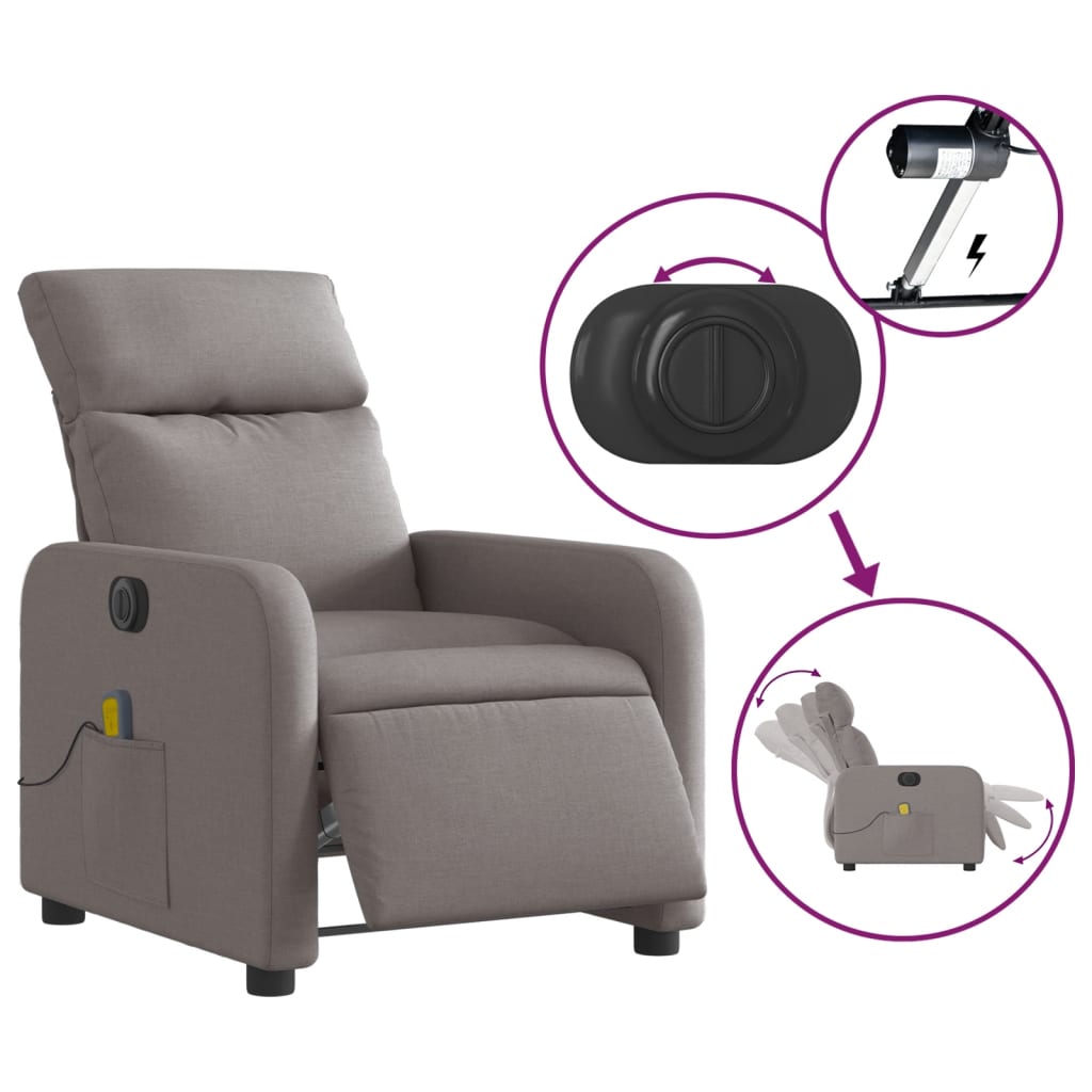 Fauteuil de massage inclinable électrique Taupe Tissu Fauteuils vidaXL   