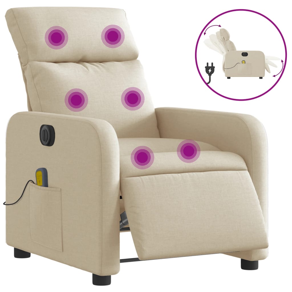 Fauteuil inclinable de massage électrique crème tissu Fauteuils vidaXL   