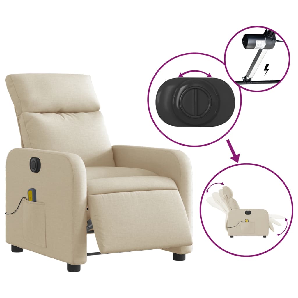 Fauteuil inclinable de massage électrique crème tissu Fauteuils vidaXL   