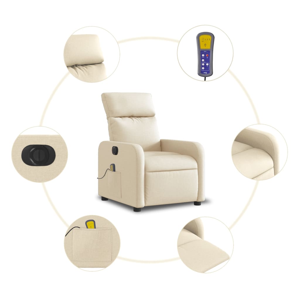 Fauteuil inclinable de massage électrique crème tissu Fauteuils vidaXL   