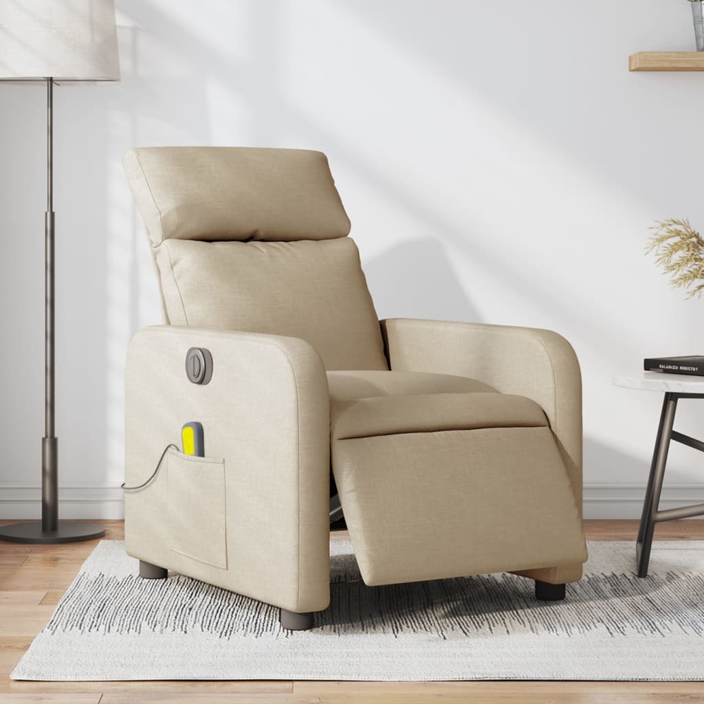 Fauteuil inclinable de massage électrique crème tissu Fauteuils vidaXL   