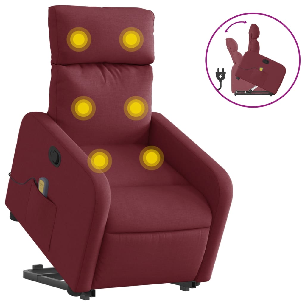 Fauteuil inclinable de massage Rouge bordeaux Tissu Fauteuils vidaXL   