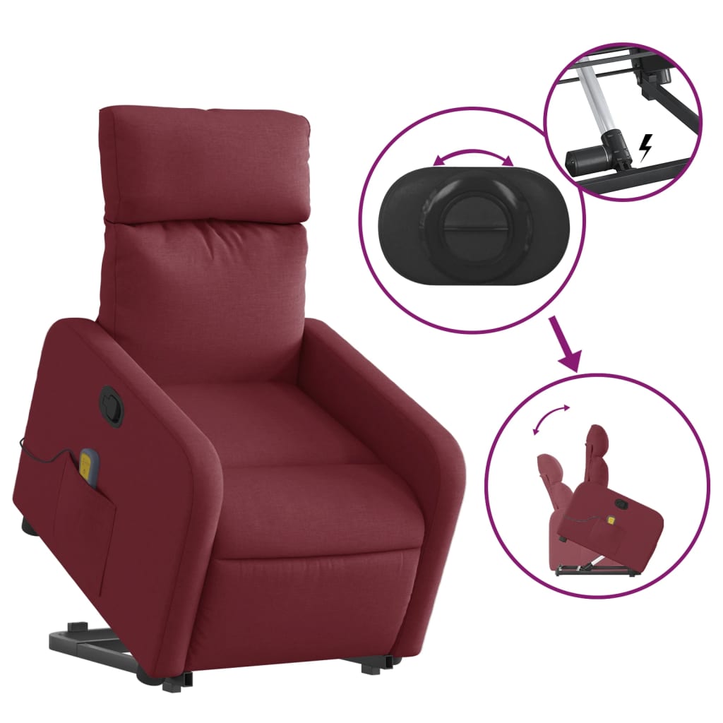 Fauteuil inclinable de massage Rouge bordeaux Tissu Fauteuils vidaXL   