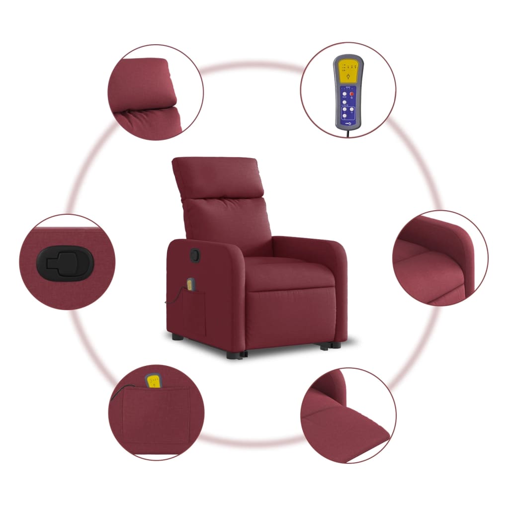 Fauteuil inclinable de massage Rouge bordeaux Tissu Fauteuils vidaXL   