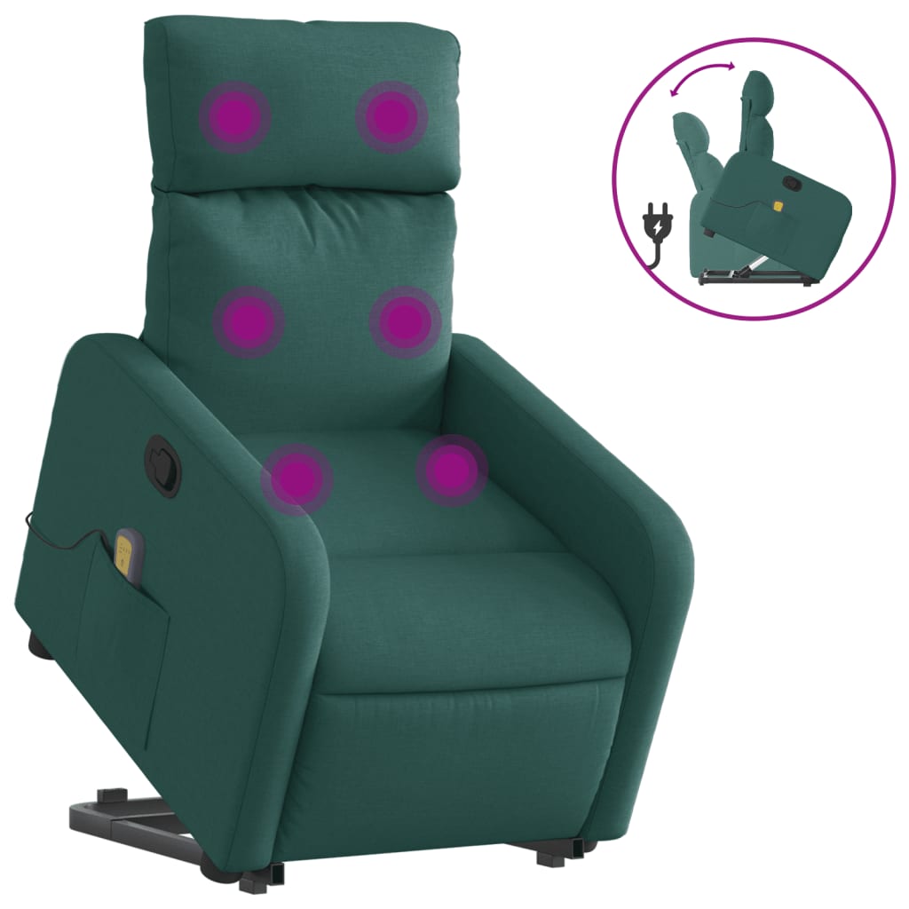 Fauteuil inclinable de massage Vert foncé Tissu Fauteuils vidaXL   