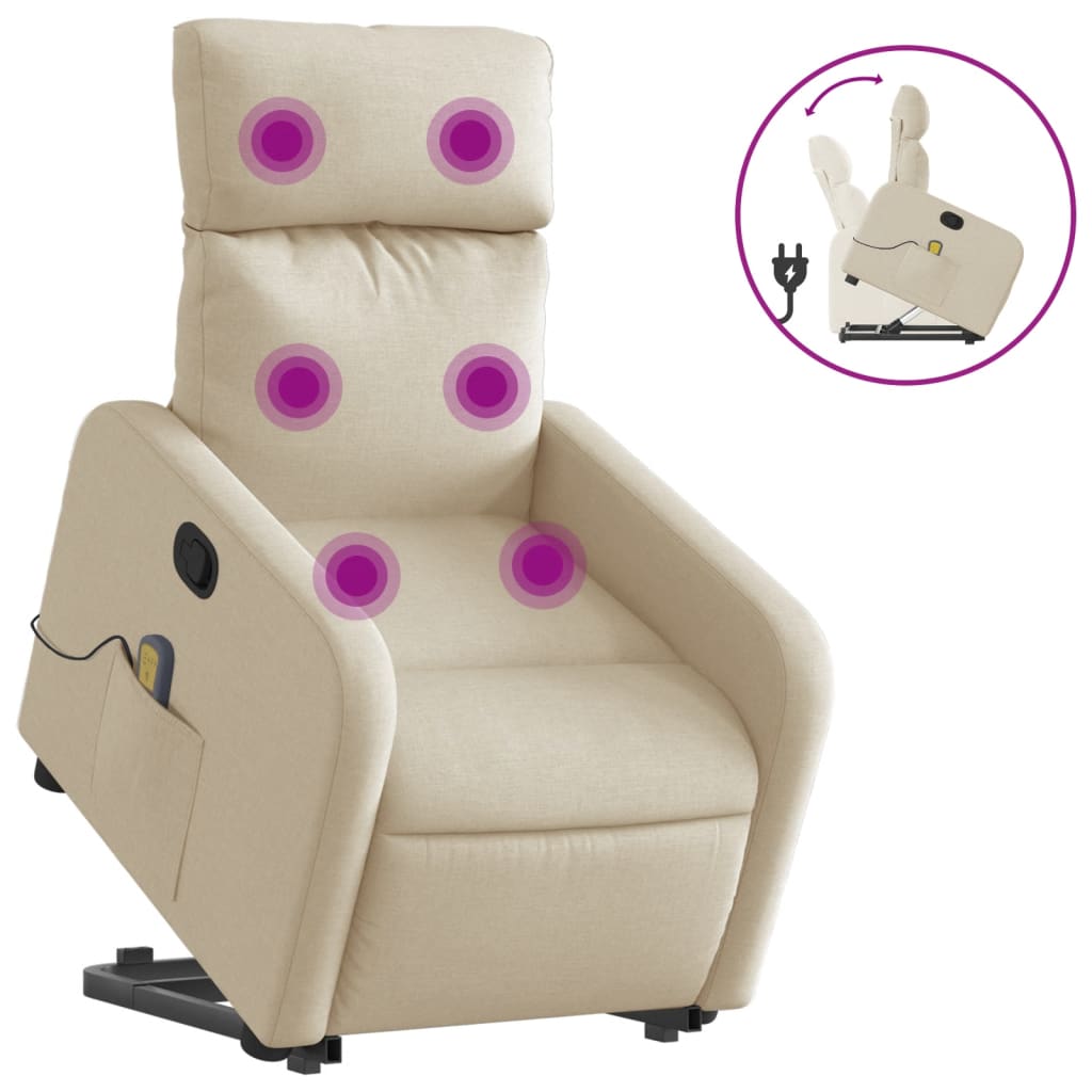 Fauteuil inclinable de massage Crème Tissu Fauteuils vidaXL   