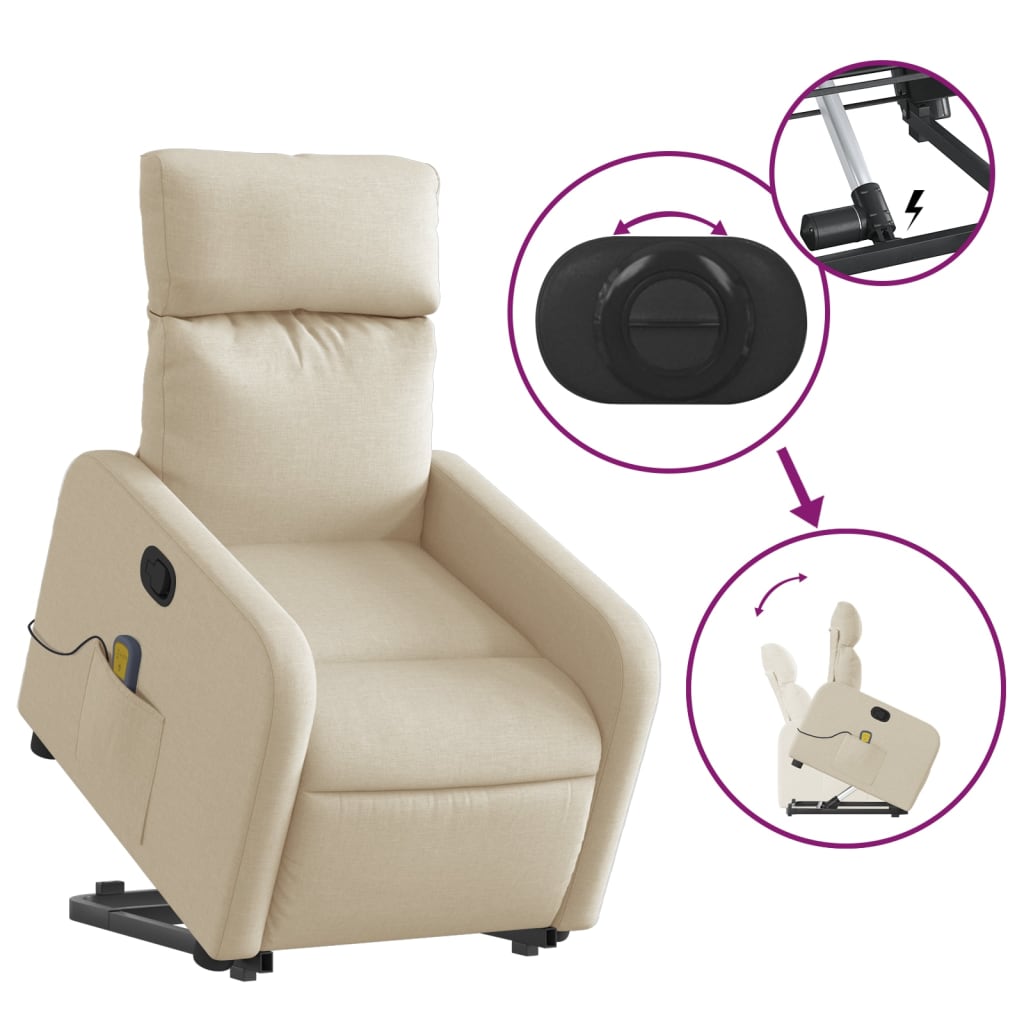 Fauteuil inclinable de massage Crème Tissu Fauteuils vidaXL   