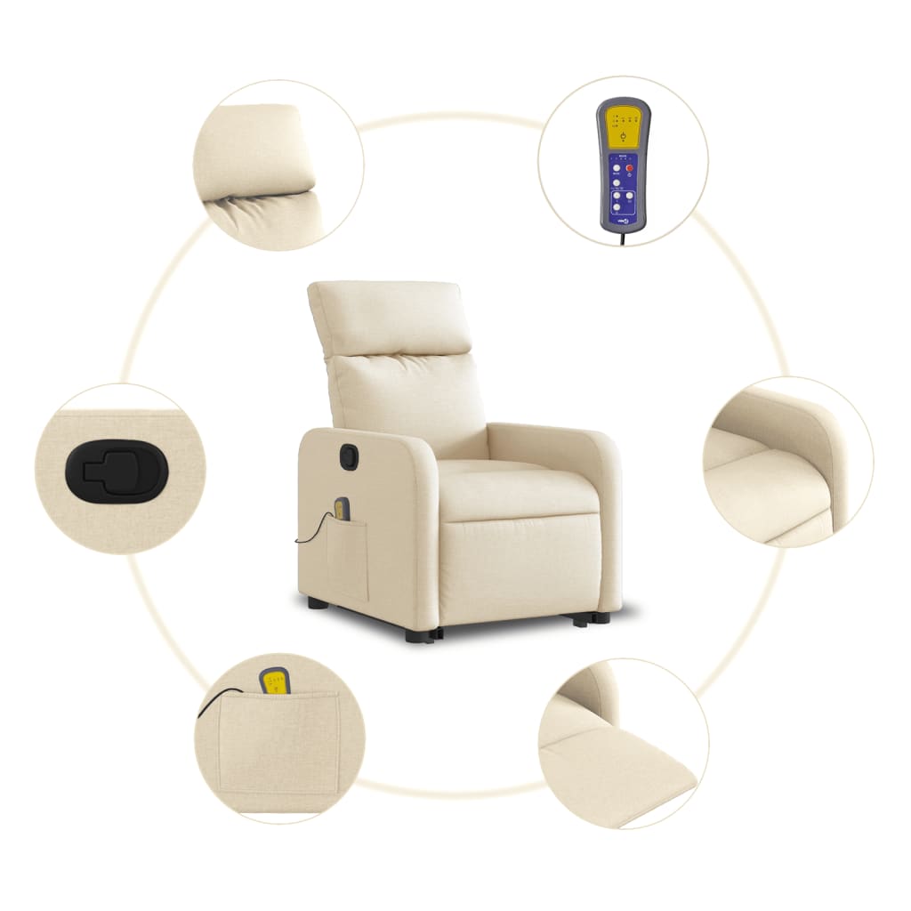 Fauteuil inclinable de massage Crème Tissu Fauteuils vidaXL   