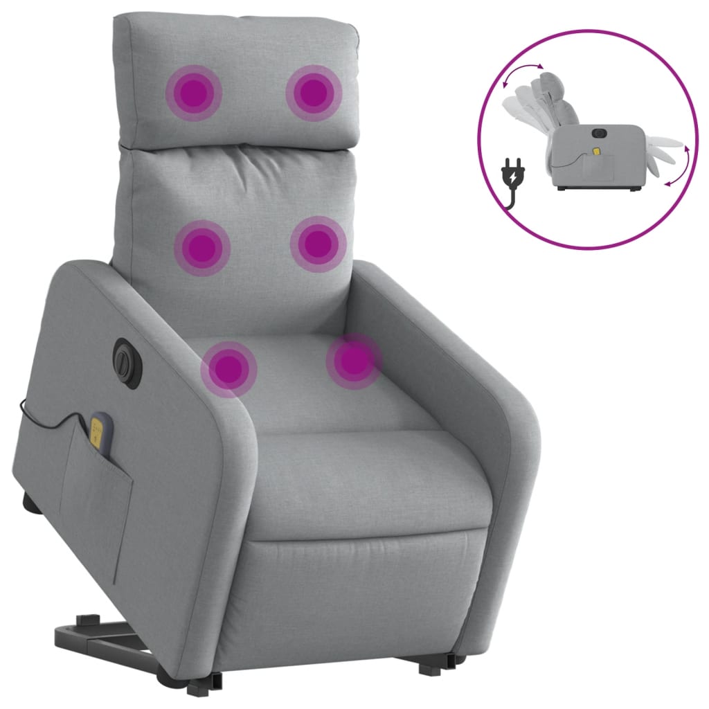 Fauteuil inclinable de massage électrique Gris clair Tissu Fauteuils vidaXL   