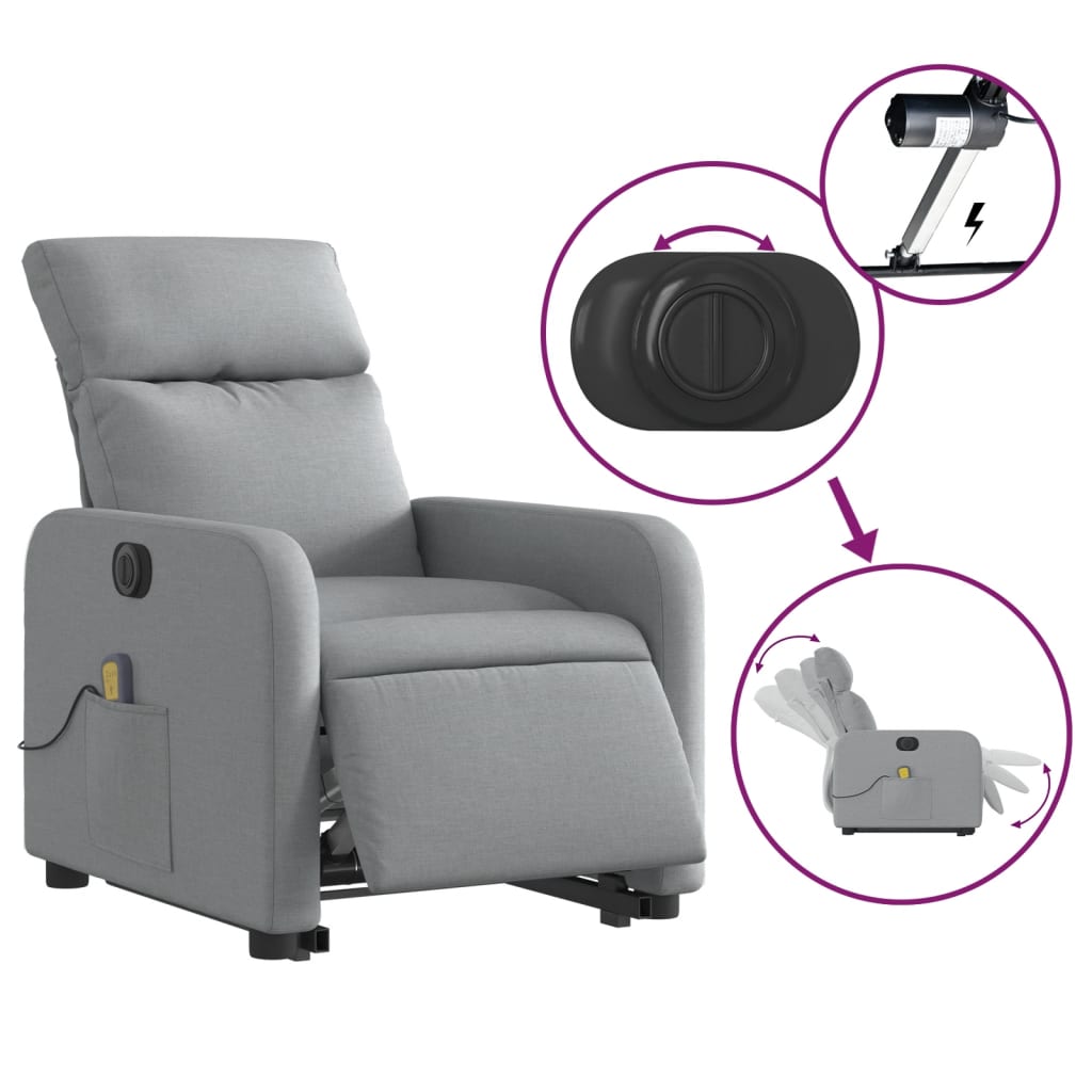 Fauteuil inclinable de massage électrique Gris clair Tissu Fauteuils vidaXL   