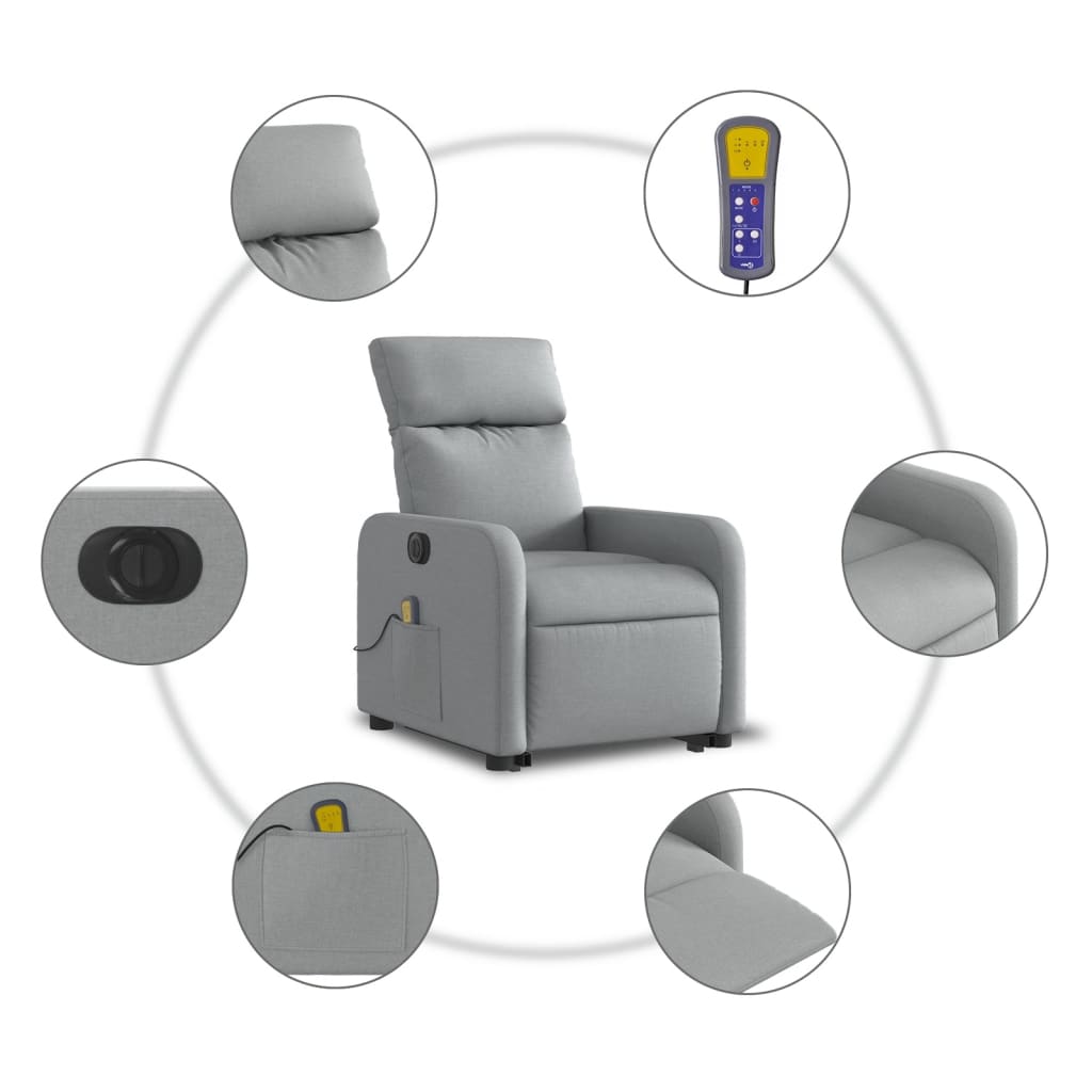 Fauteuil inclinable de massage électrique Gris clair Tissu Fauteuils vidaXL   