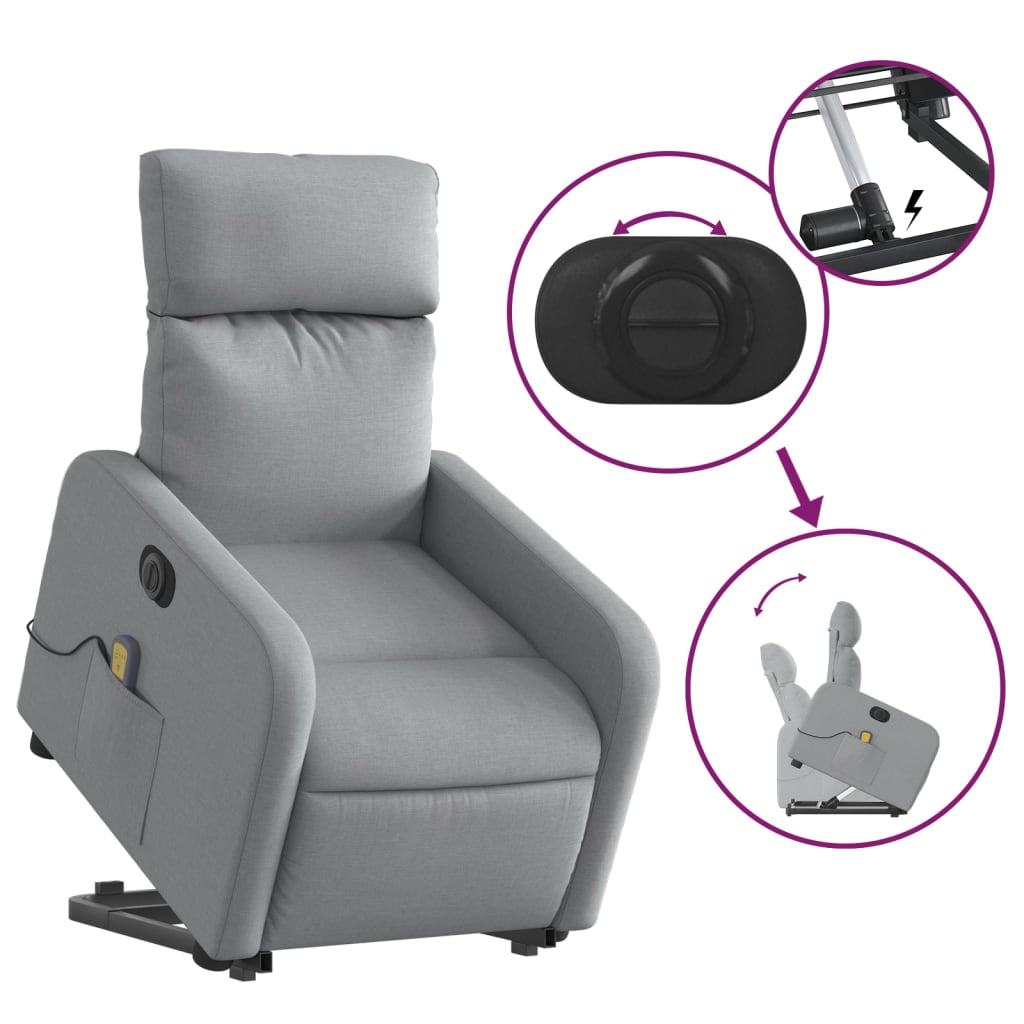 Fauteuil inclinable de massage électrique Gris clair Tissu Fauteuils vidaXL   