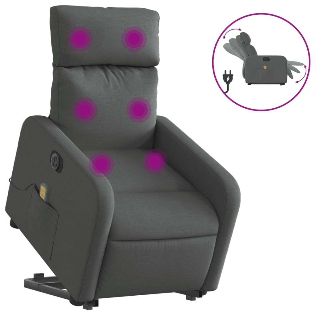 Fauteuil inclinable de massage électrique Gris foncé Tissu Fauteuils vidaXL   