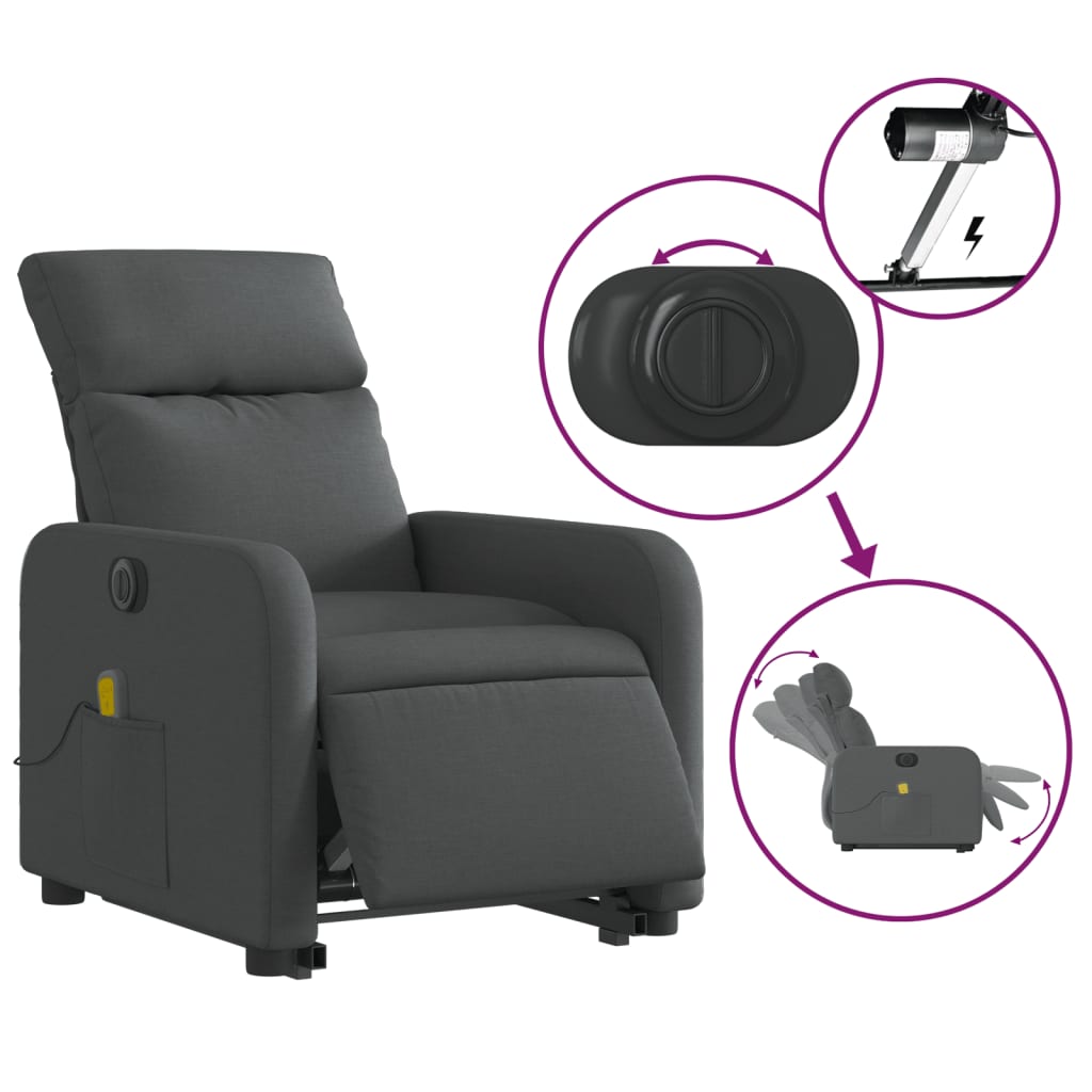 Fauteuil inclinable de massage électrique Gris foncé Tissu Fauteuils vidaXL   