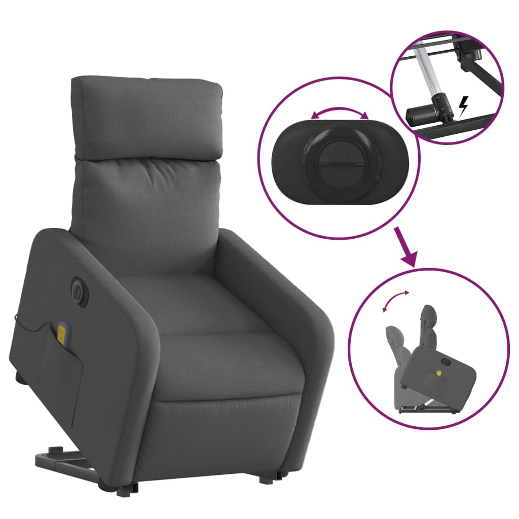 Fauteuil inclinable de massage électrique Gris foncé Tissu Fauteuils vidaXL   