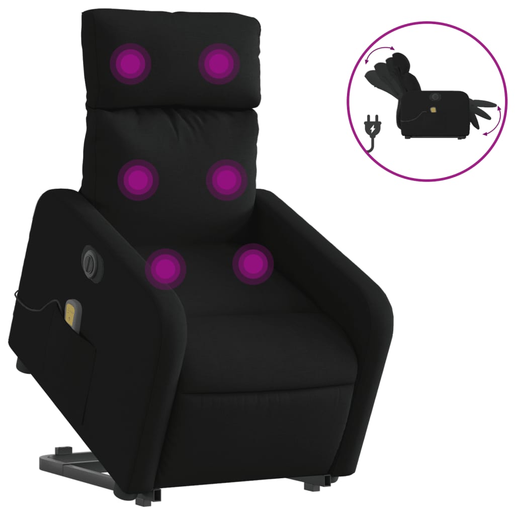 Fauteuil inclinable de massage électrique Noir Tissu Fauteuils vidaXL   