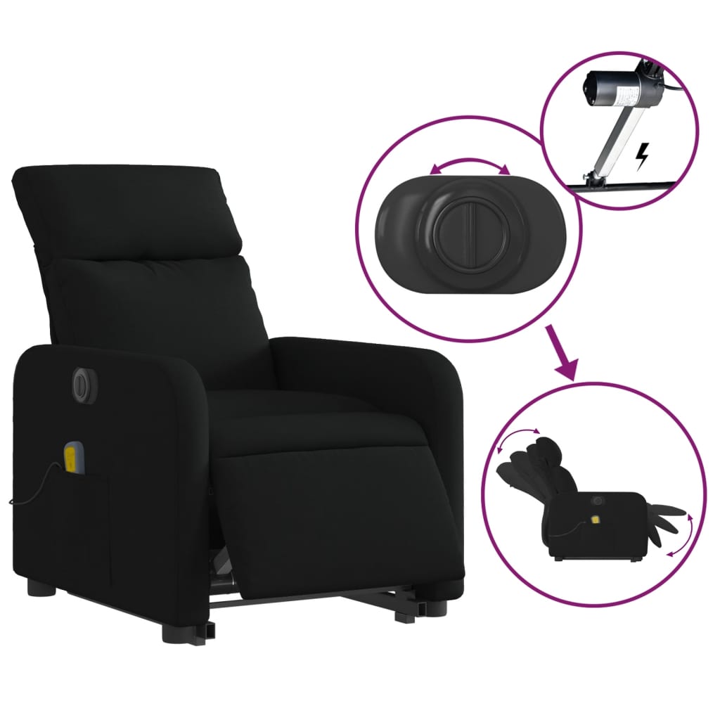 Fauteuil inclinable de massage électrique Noir Tissu Fauteuils vidaXL   