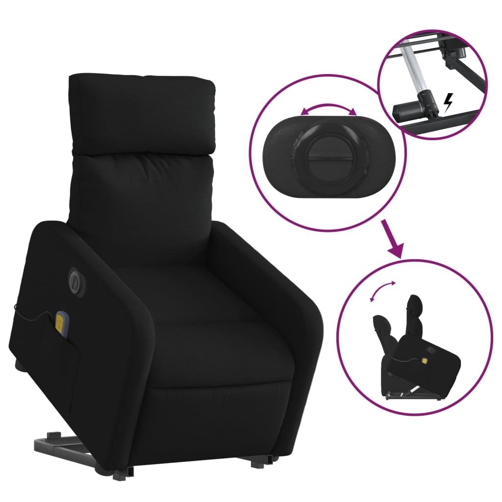 Fauteuil inclinable de massage électrique Noir Tissu Fauteuils vidaXL   