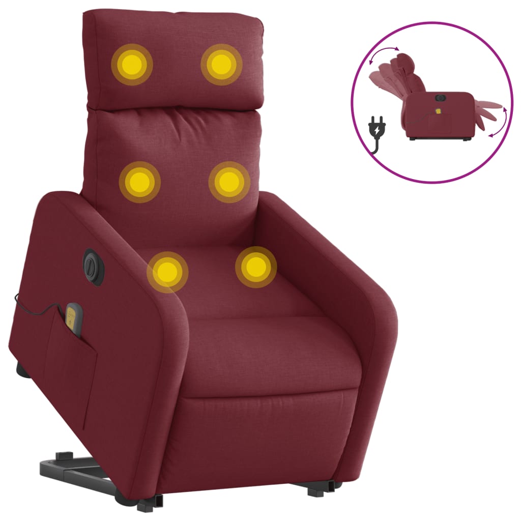 Fauteuil inclinable de massage électrique Rouge bordeaux Tissu Fauteuils vidaXL   