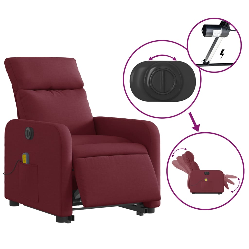 Fauteuil inclinable de massage électrique Rouge bordeaux Tissu Fauteuils vidaXL   