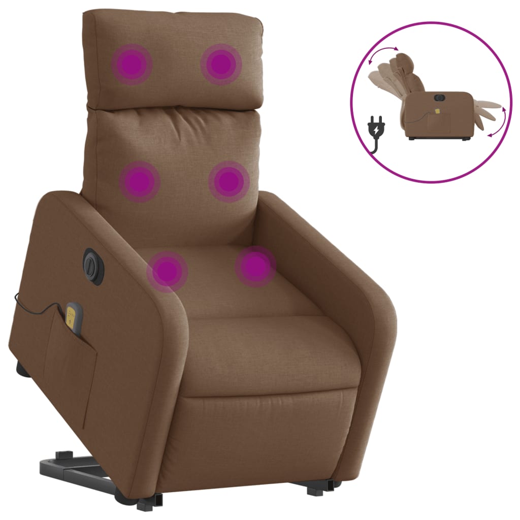 Fauteuil inclinable de massage électrique Marron Tissu Fauteuils vidaXL   