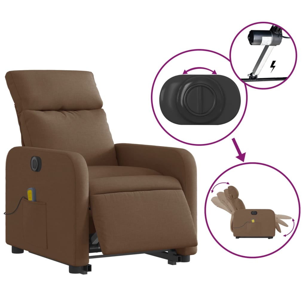 Fauteuil inclinable de massage électrique Marron Tissu Fauteuils vidaXL   