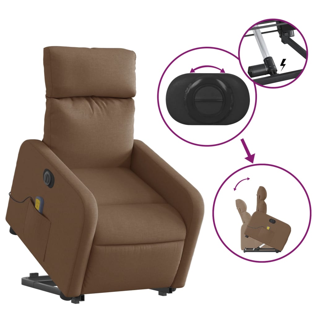 Fauteuil inclinable de massage électrique Marron Tissu Fauteuils vidaXL   