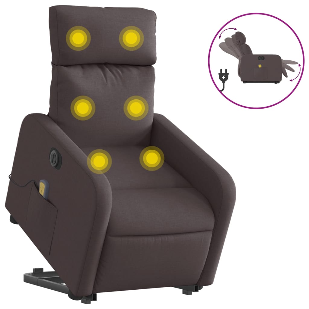 Fauteuil inclinable de massage électrique Marron foncé Tissu Fauteuils vidaXL   