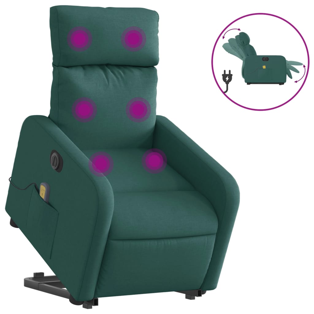 Fauteuil inclinable de massage électrique Vert foncé Tissu Fauteuils vidaXL   