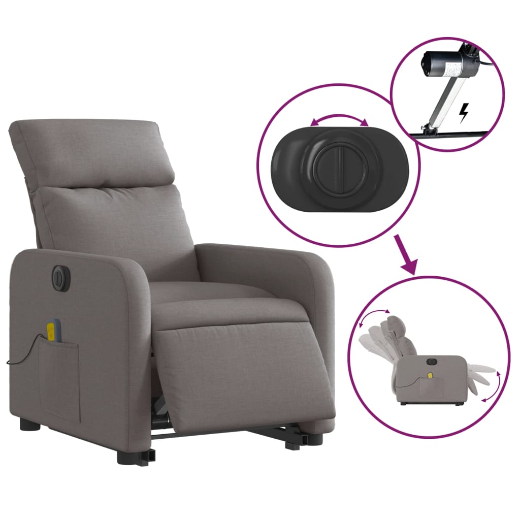 Fauteuil inclinable de massage électrique Taupe Tissu Fauteuils vidaXL   