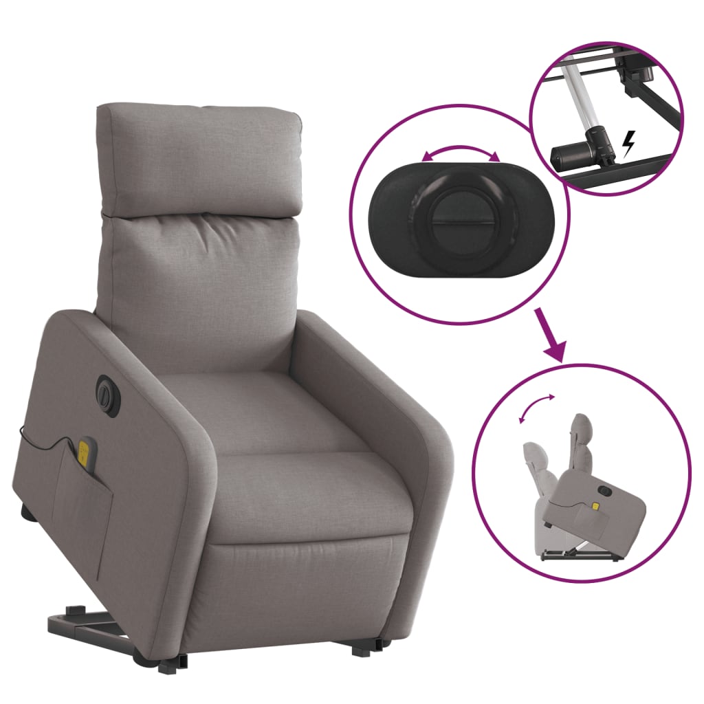 Fauteuil inclinable de massage électrique Taupe Tissu Fauteuils vidaXL   