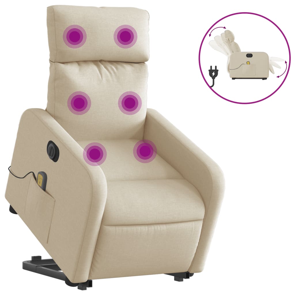 Fauteuil inclinable de massage électrique Crème Tissu Fauteuils vidaXL   