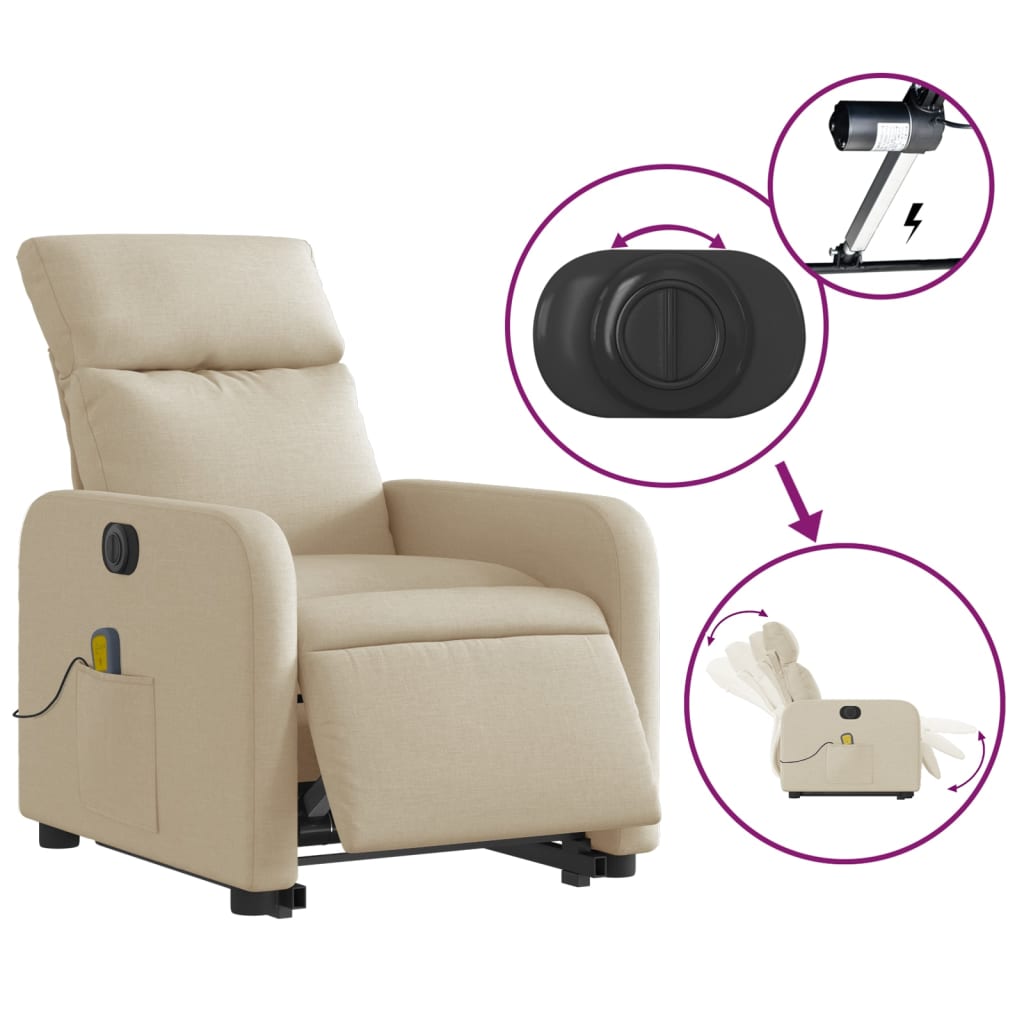 Fauteuil inclinable de massage électrique Crème Tissu Fauteuils vidaXL   