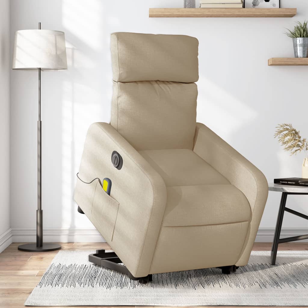 Fauteuil inclinable de massage électrique Crème Tissu Fauteuils vidaXL   