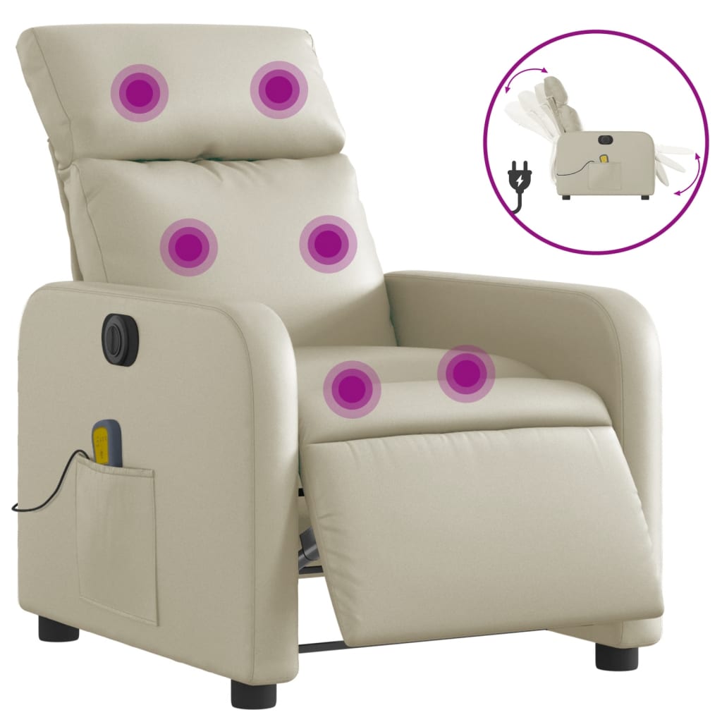 Fauteuil de massage inclinable électrique crème similicuir Fauteuils vidaXL   