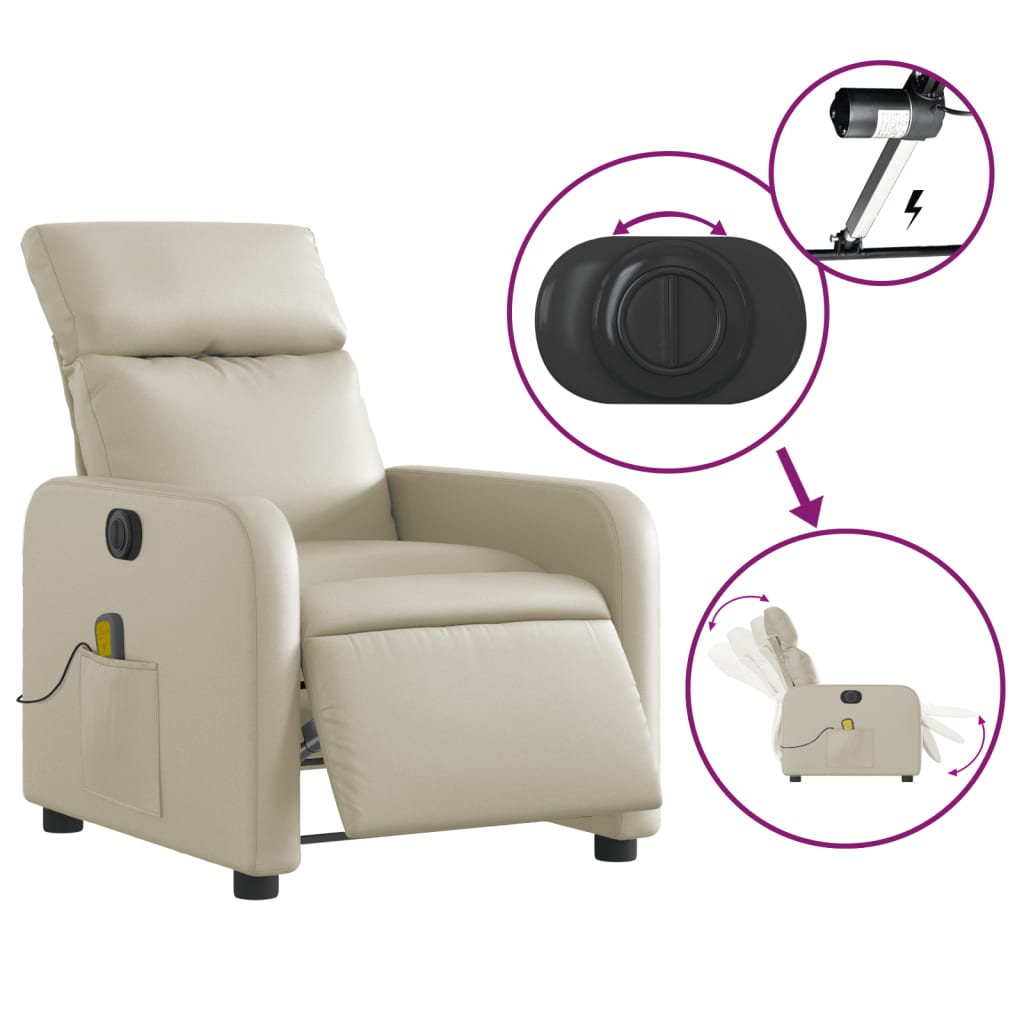 Fauteuil de massage inclinable électrique crème similicuir Fauteuils vidaXL   