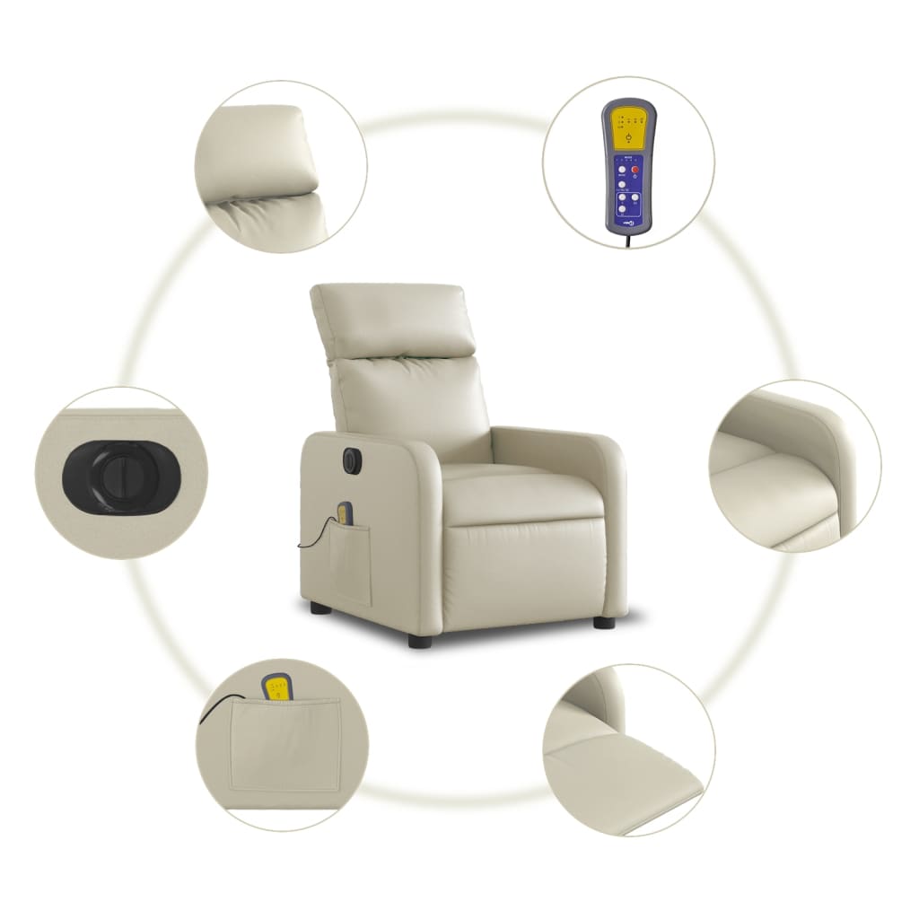 Fauteuil de massage inclinable électrique crème similicuir Fauteuils vidaXL   