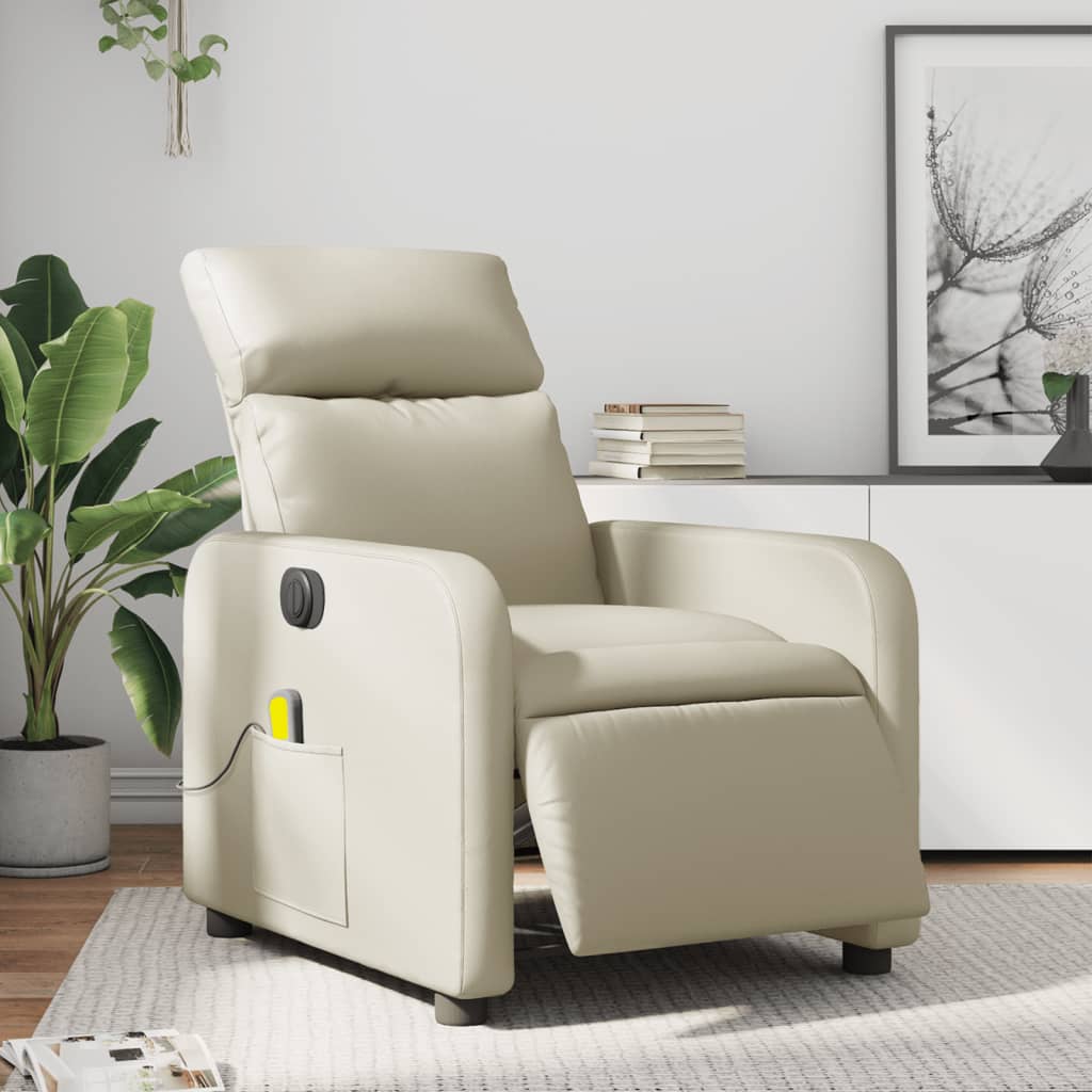 Fauteuil de massage inclinable électrique crème similicuir Fauteuils vidaXL   