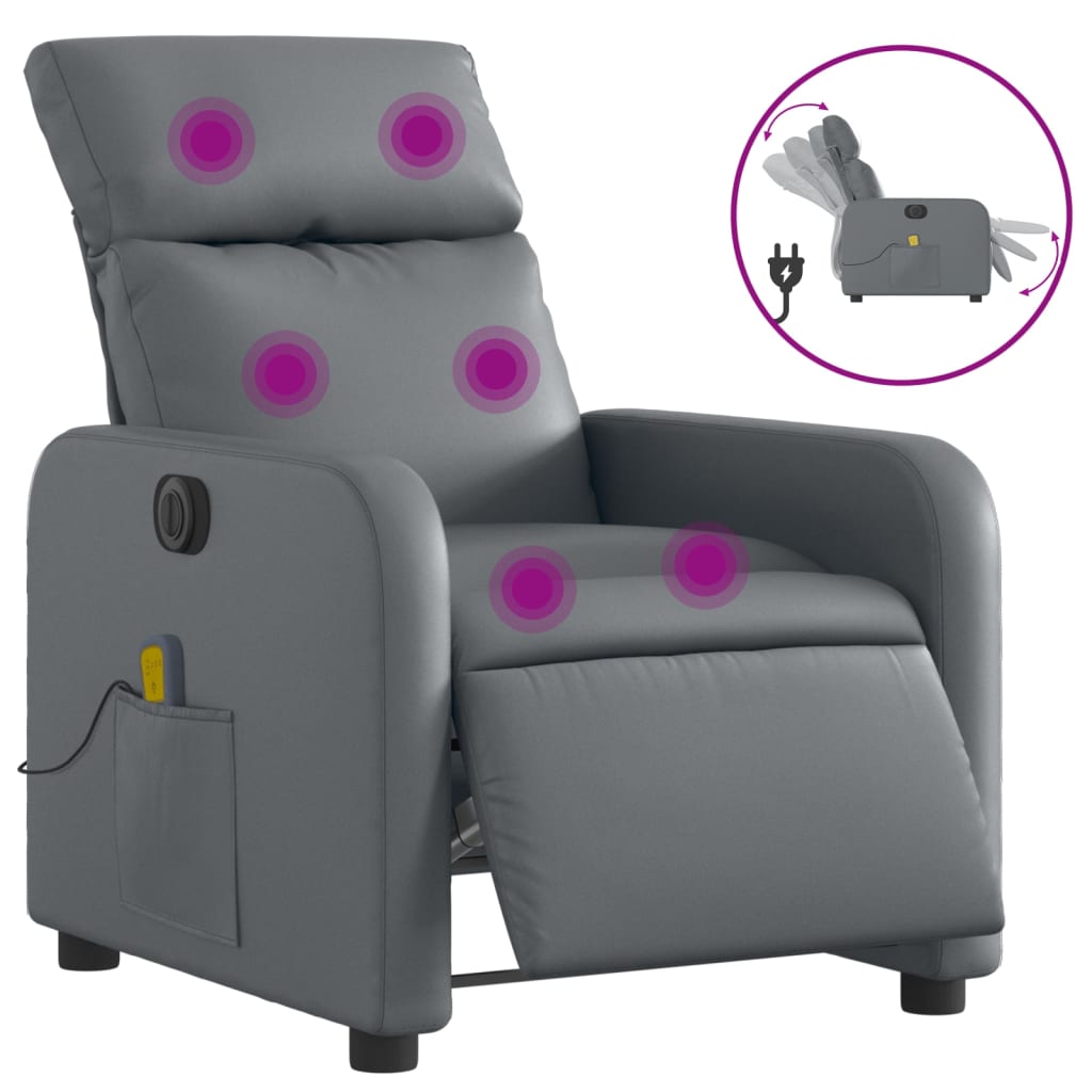 Fauteuil de massage inclinable électrique gris similicuir Fauteuils vidaXL   