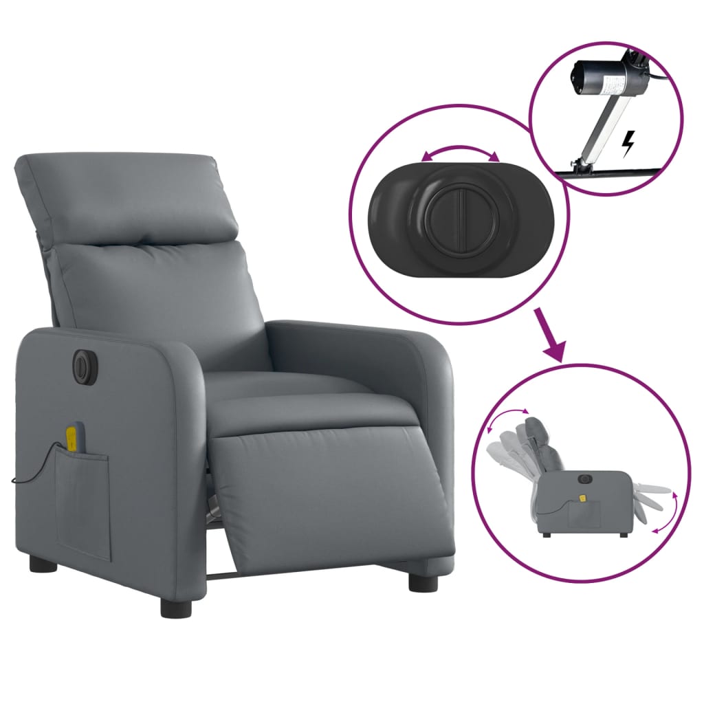 Fauteuil de massage inclinable électrique gris similicuir Fauteuils vidaXL   