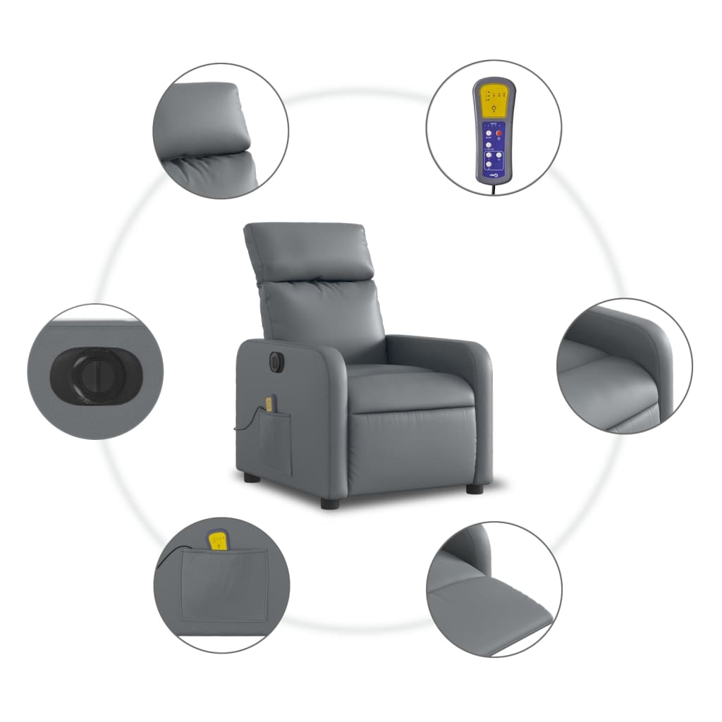 Fauteuil de massage inclinable électrique gris similicuir Fauteuils vidaXL   