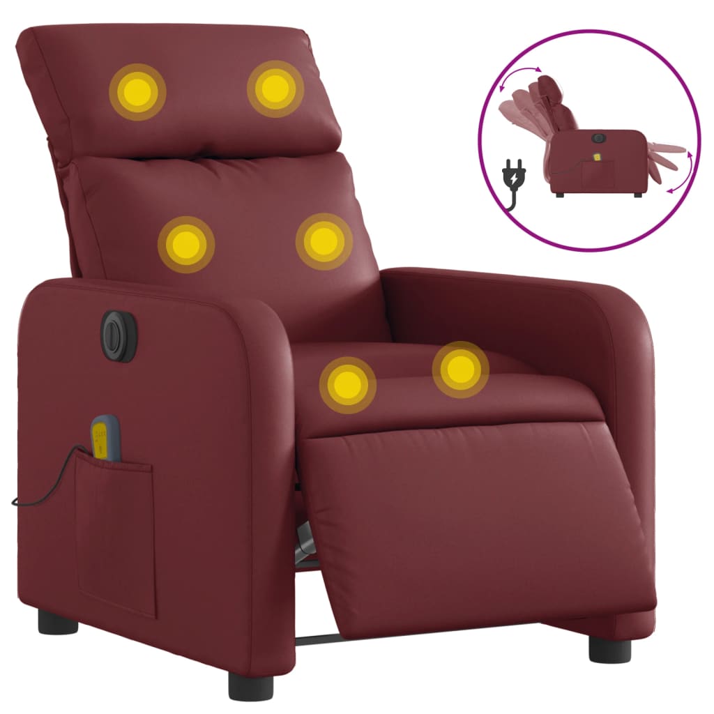 Fauteuil de massage inclinable électrique rouge bordeaux Fauteuils vidaXL   