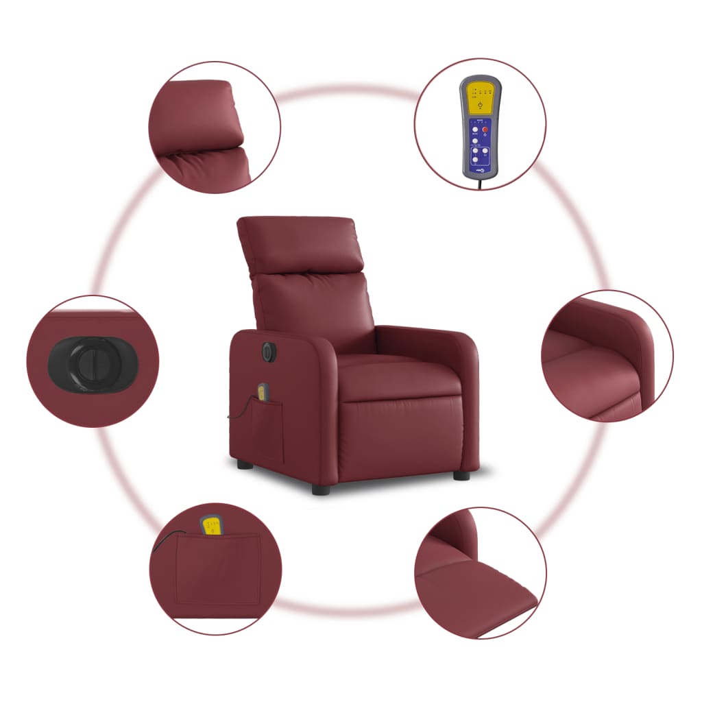 Fauteuil de massage inclinable électrique rouge bordeaux Fauteuils vidaXL   