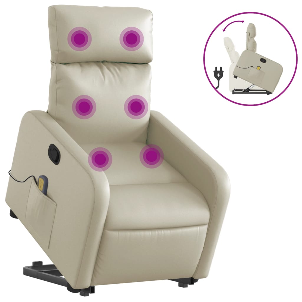 Fauteuil inclinable de massage Crème Similicuir Fauteuils vidaXL   