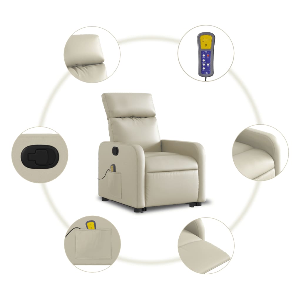 Fauteuil inclinable de massage Crème Similicuir Fauteuils vidaXL   