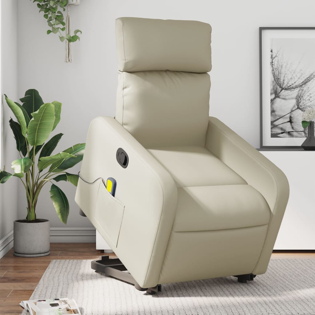 Fauteuil inclinable de massage Crème Similicuir Fauteuils vidaXL   