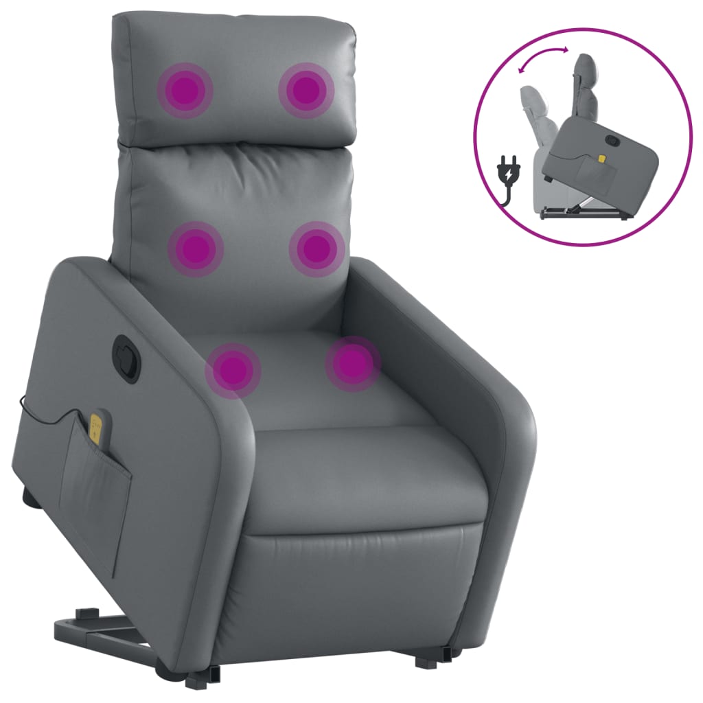 Fauteuil inclinable de massage Gris Similicuir Fauteuils vidaXL   