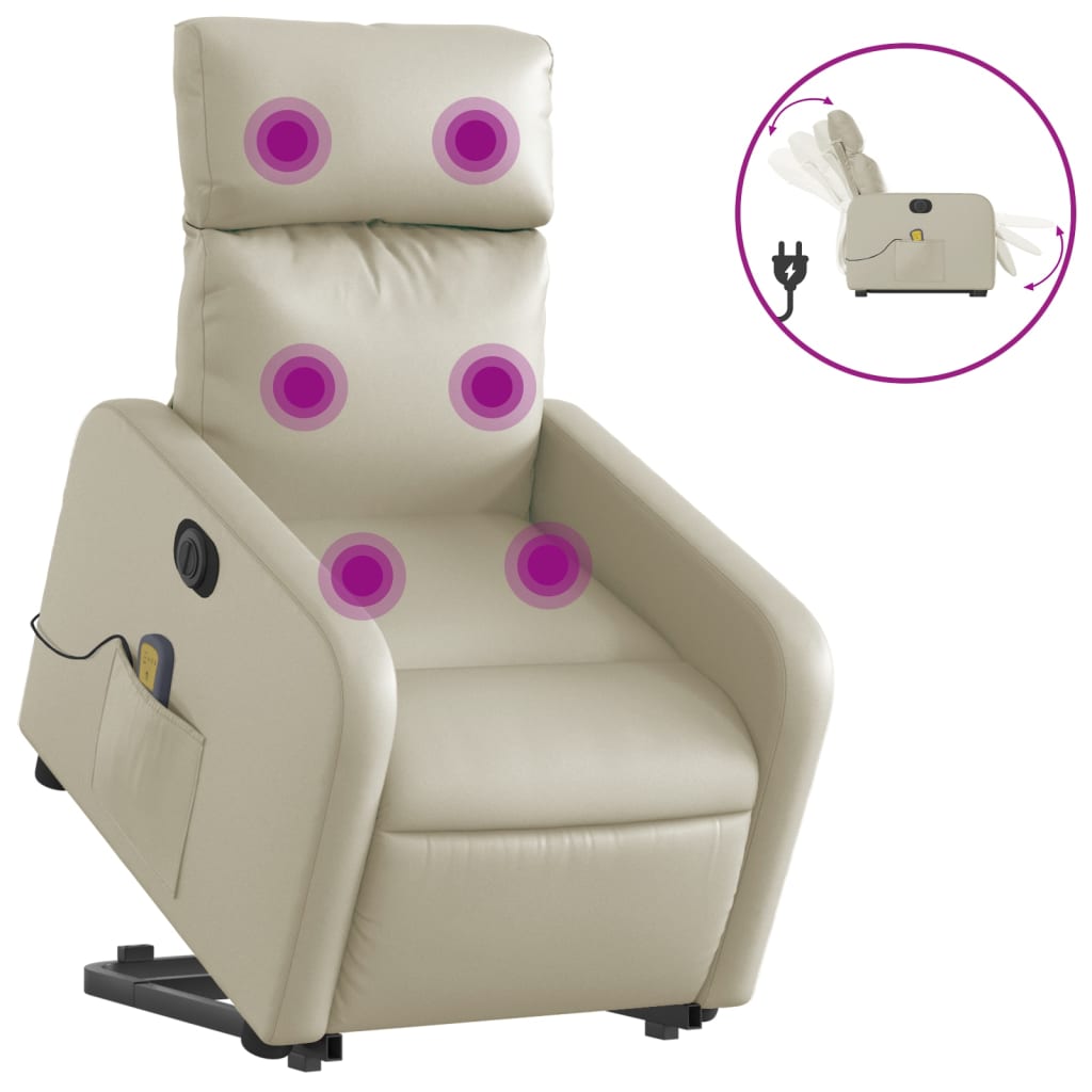 Fauteuil inclinable de massage électrique crème similicuir Fauteuils vidaXL   