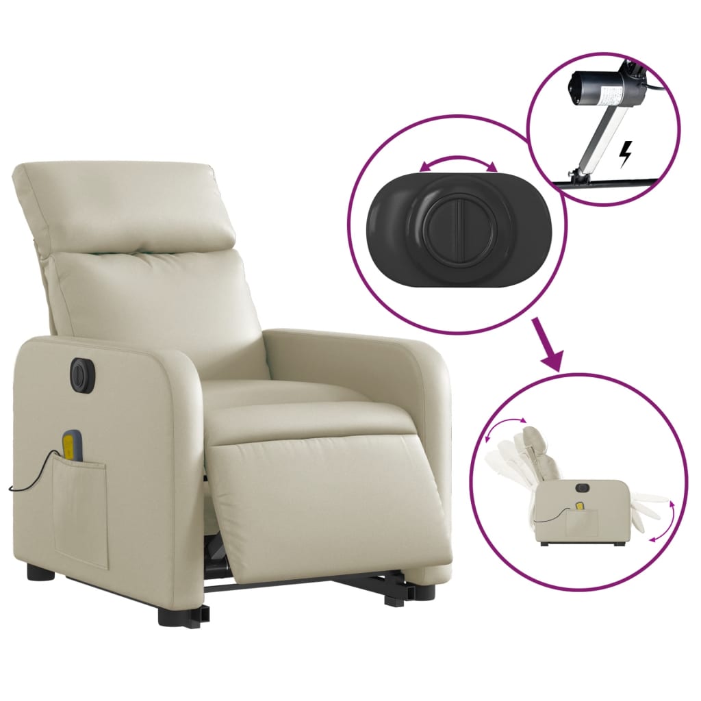 Fauteuil inclinable de massage électrique crème similicuir Fauteuils vidaXL   