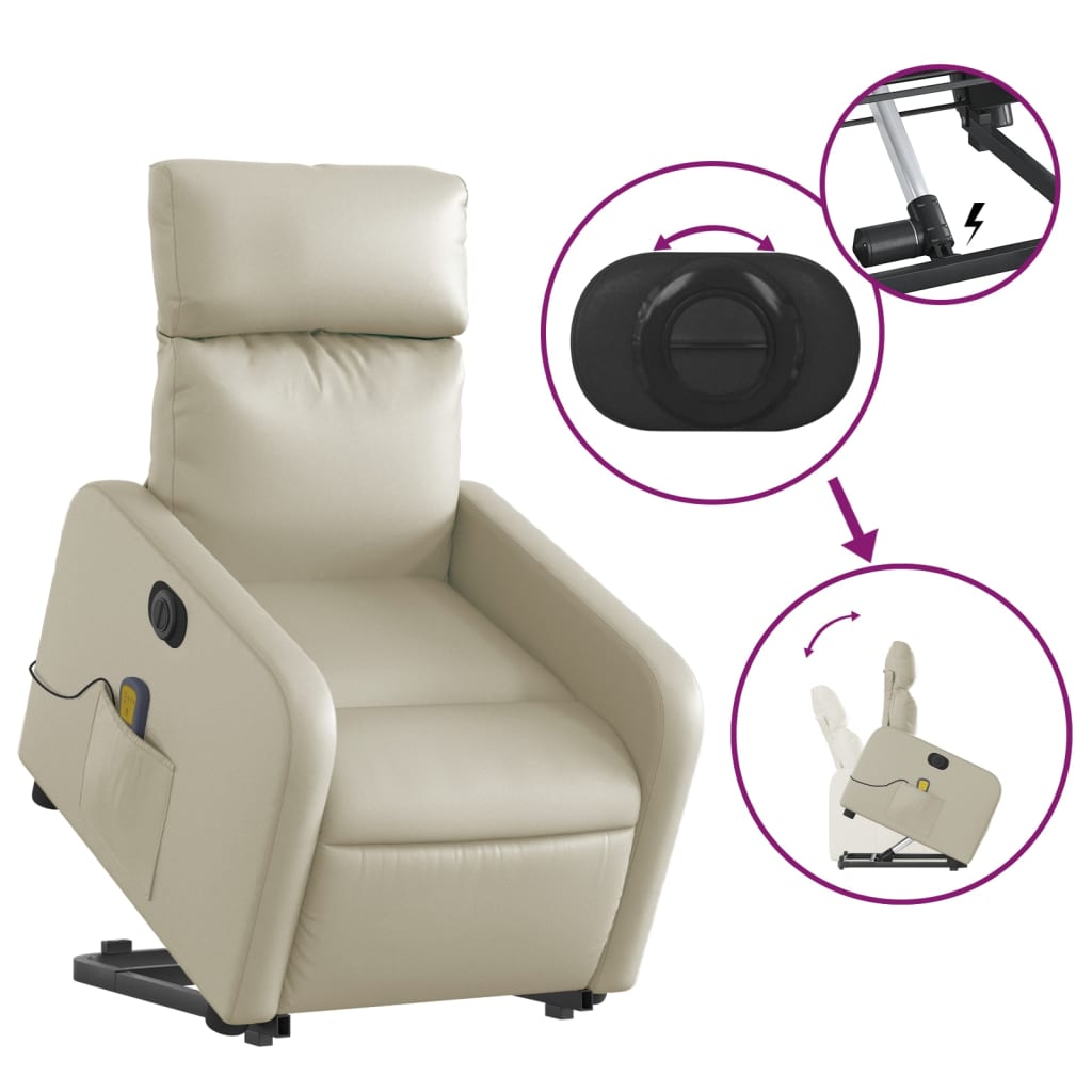 Fauteuil inclinable de massage électrique crème similicuir Fauteuils vidaXL   